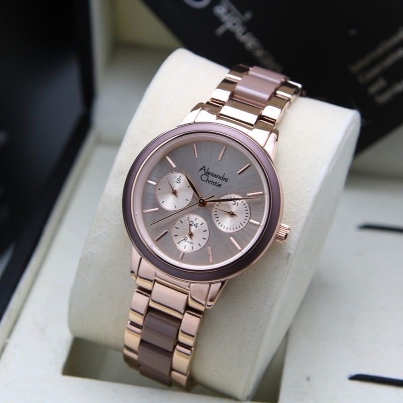 JAM TANGAN WANITA ALEXANDER CHRISTIE AC 2938 ROSEGOLD BROWN AC 2938 ORIGINAL