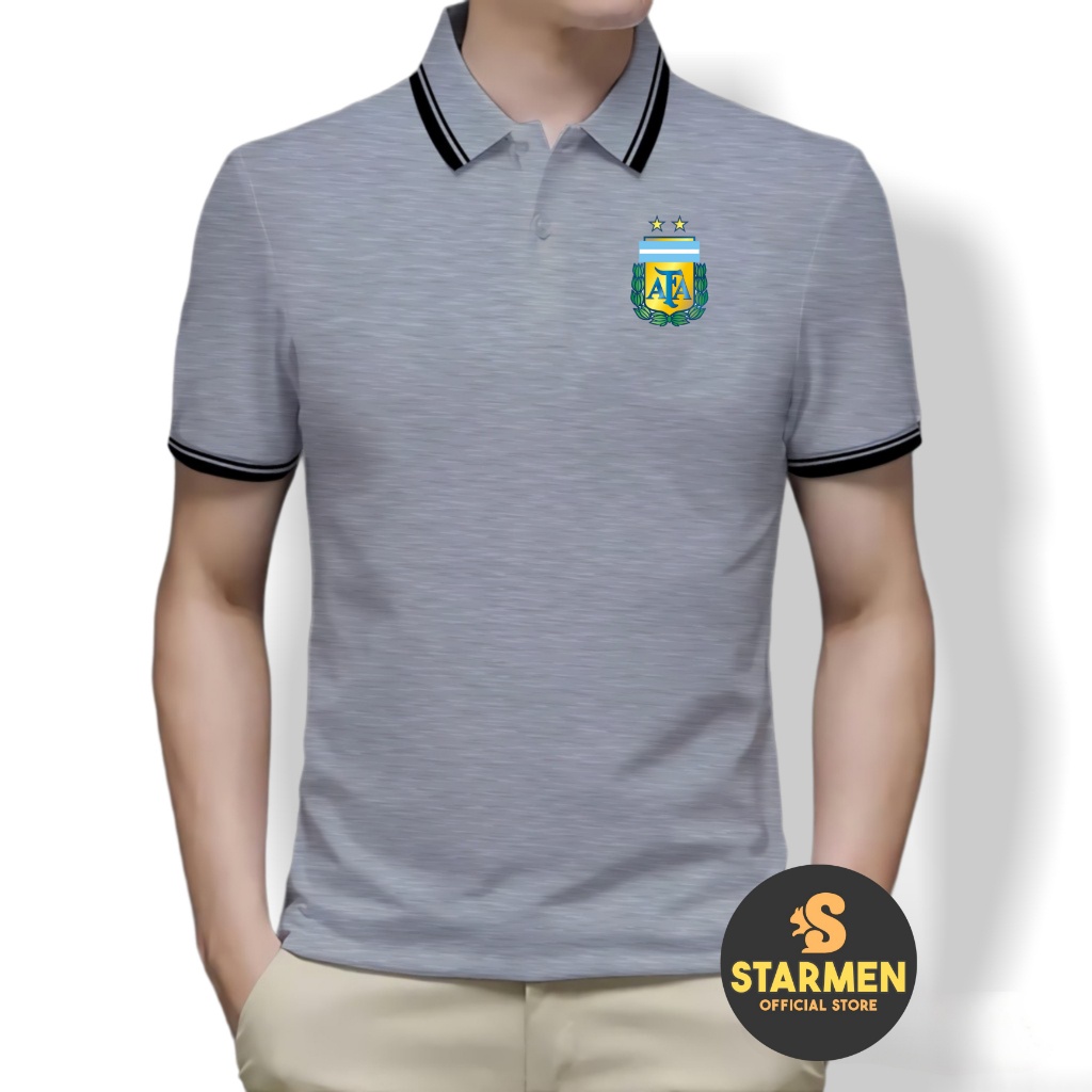 Kaos Polo Shirt Pria Kerah List Putih logo ARGENTINA