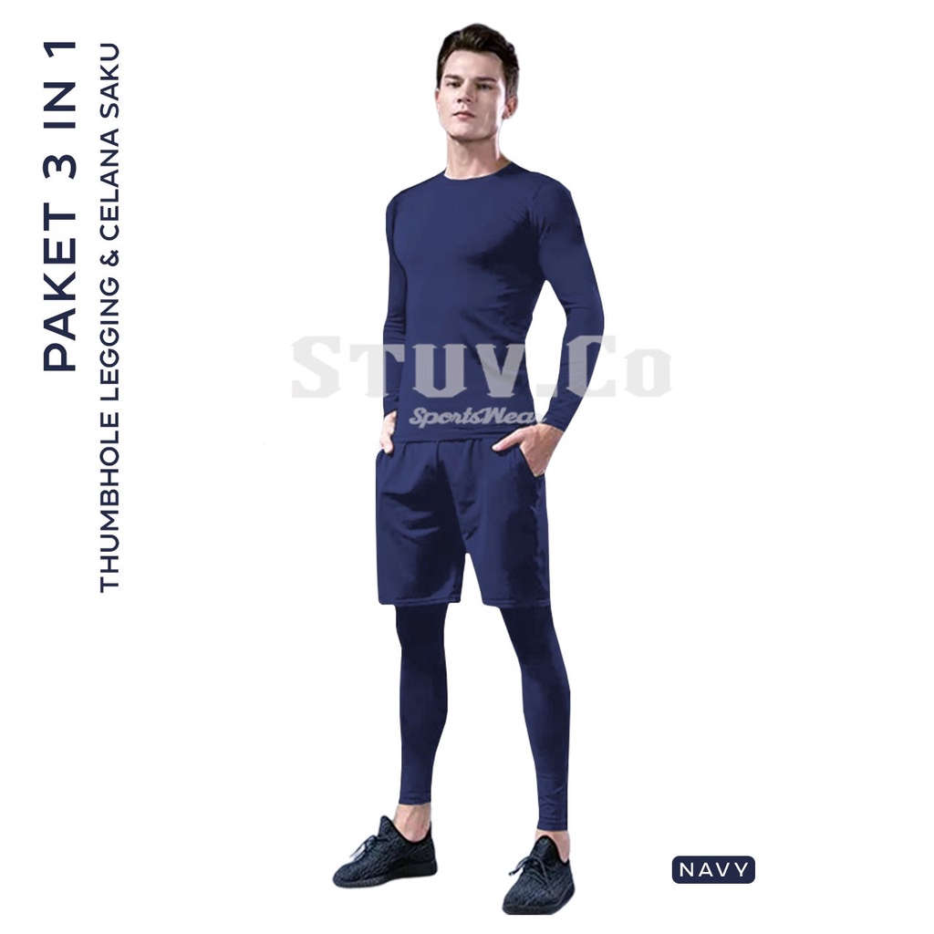 PAKET STELAN OLAHRAGA PRIA WANITA BASELAYER LENGAN PANJANG JARI LONGSLEEVE THUMBHOLE LEGGING PANJANG LEGING LONGPANTS CELANA OLAHRAGA SAKU JOGGING LARI SEPEDA SEPAKBOLA