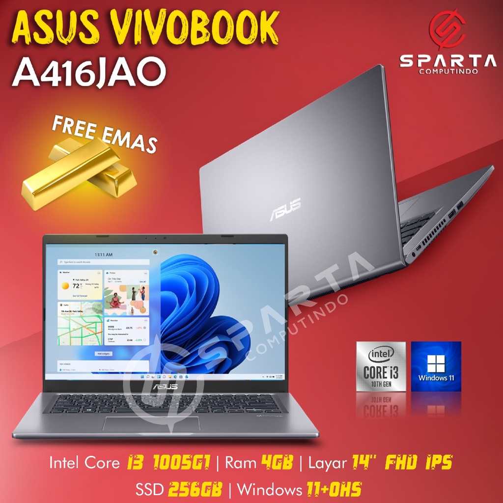 Laptop Asus VivoBook A416JAO FHD325 i3 1005G1 Ram 4GB 256GB SSD 14″ FHD Slate Grey New Garansi Resmi