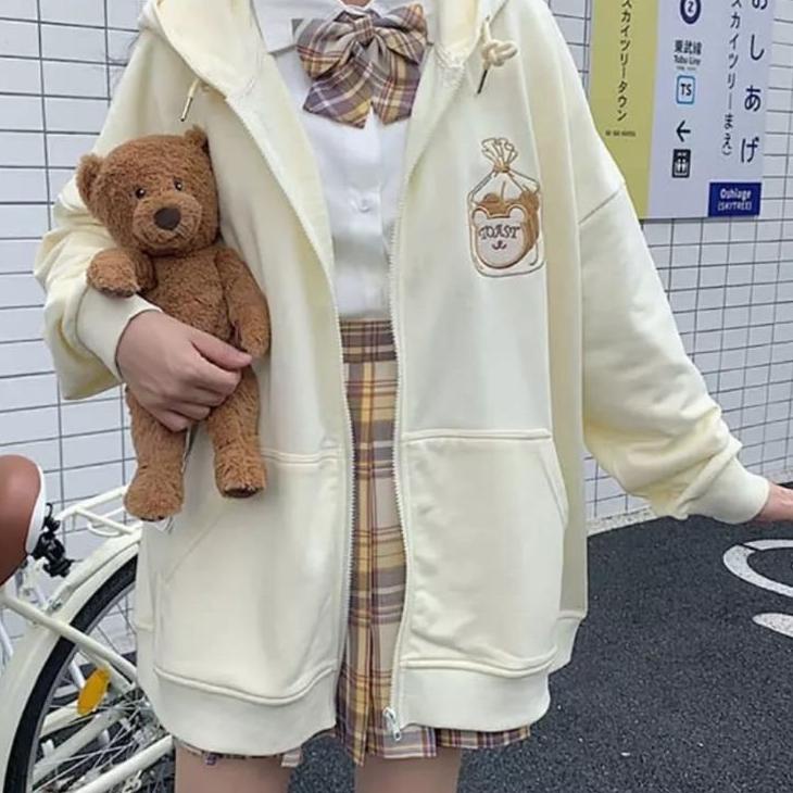 PM.10De22ι ▪ Bordier  ZIPPER HOODIE WANITA OVERSIZE- TOAST BORDIER WANITA CASUAL HOODIE ZIPER CREWNE