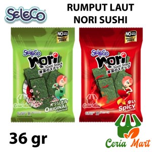 

Snack Rumput Laut Seleco Nori Sushi 36 gr NON MSG Original dan Spicy