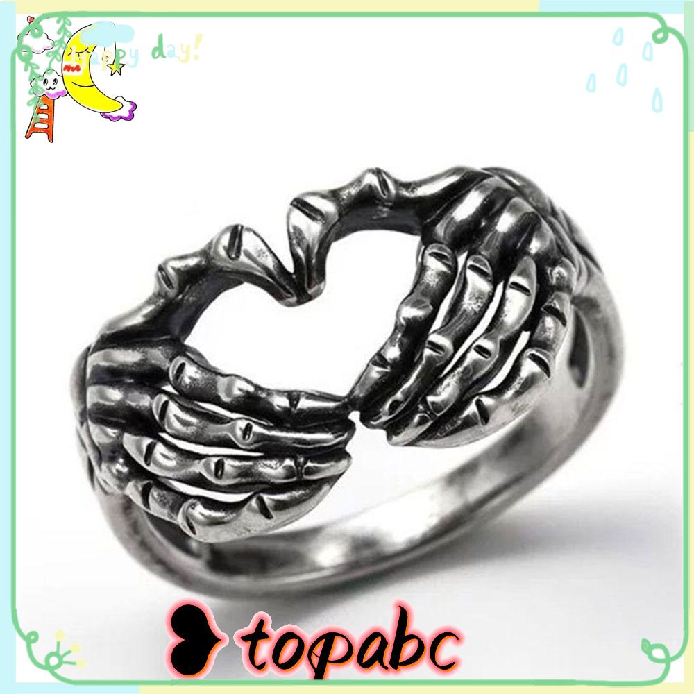 Top Skull Hand with Heart Rings Cincin Tengkorak Cincin Hip Hop Biker TOP