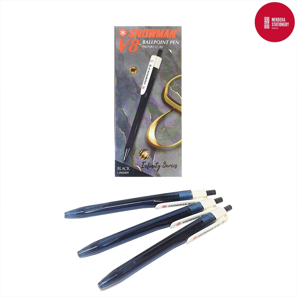 

(ISI 12)Pulpen/Bolpen/Ballpoint/Ballpen Cetekan Snowman V8 Hitam 0.7mm Fine Point