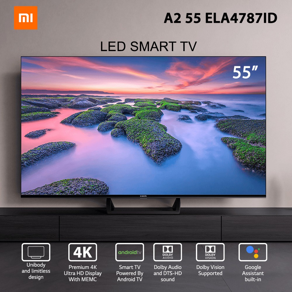 Xiaomi SMART TV A2 55&quot; Android Google 10 UHD 4K HDR10 Speaker Dolby Audio Layar Borderless