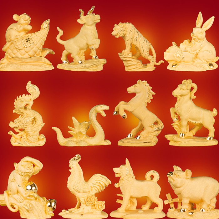 PAJANGAN PATUNG 12 SHIO LAPIS EMAS 24K CHINESE ZODIAK