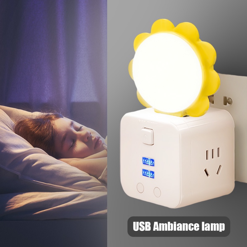 Kreatif Bentuk Bunga Matahari Mini USB Plug Light/Lampu Malam Kartun Bertenaga Komputer/Lampu Baca Perlindungan Mata Kamar Tidur Rumah