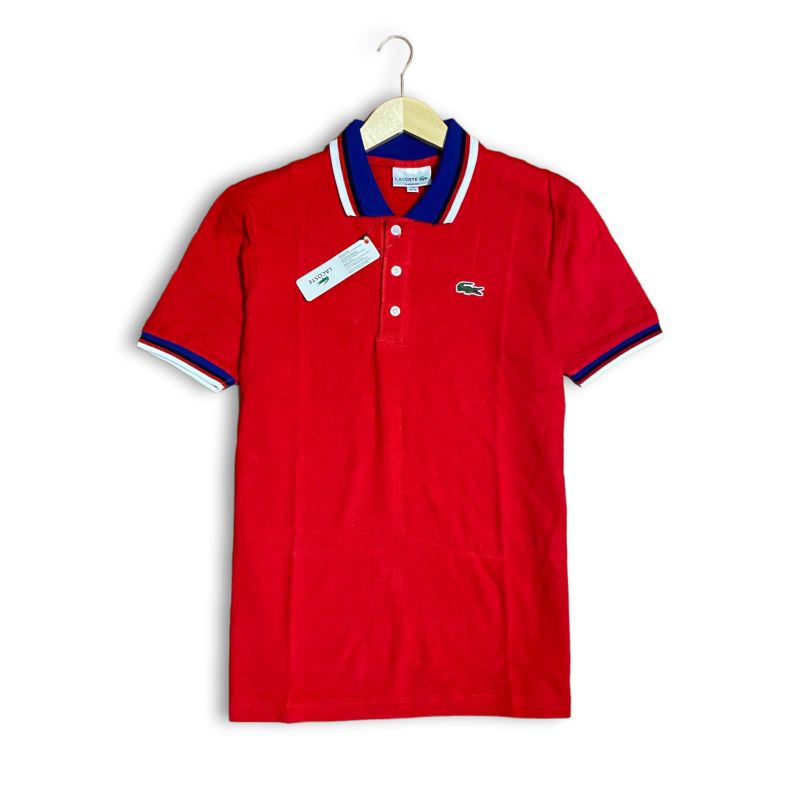 Poloshirt Lacoste Striped Original Branded Kaos Kerah Red Ori Pria