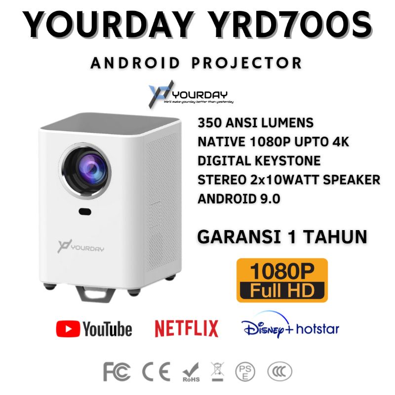 Yourday YRD700S Smart Android Proyektor LED Projector WiFi FULLHD 1080P Wifi Miracast