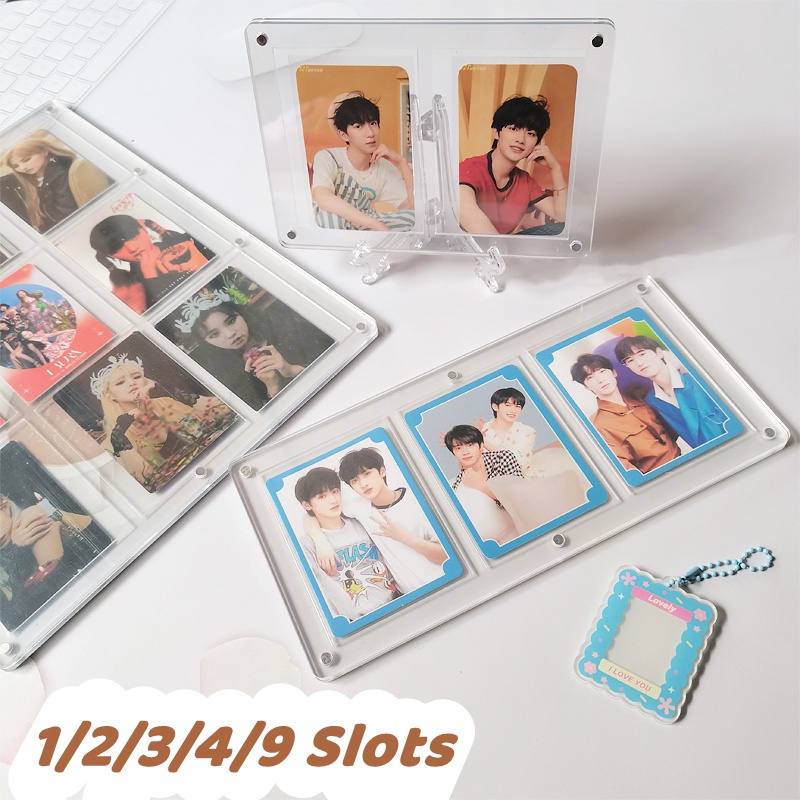 1per2x3 /4/9Slot Frame Foto Akrilik Dengan Alas Idol Photo Card Postcards Display Organizer Desktop Standing Game Cards Collection