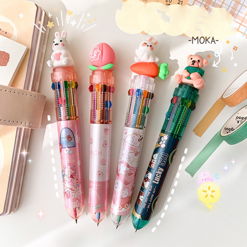 [Grosir] Pulpen Bolpoin Multi Warna Kantor Hadiah Acak 10warna Animal Serba Plastik Sekolah Isi Ulang Alat Tulis Warna-Warni Rollerball Pen Perlengkapan Lucu Kartun Kawaii Press