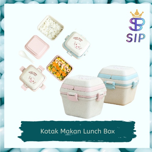 Lunch Box Set Kotak Tempat ​Makan Bekal Free Sendok Material Microwavable Anti Tumpah