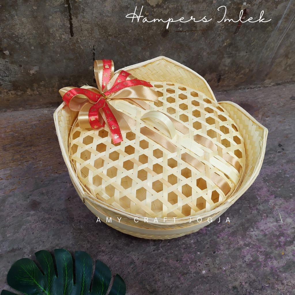 HAMPERS IMLEK | Teratai Bambu Natural Hias Pita/Wadah Bambu Unik/Packaging Bambu Unik/Hampers Bambu/