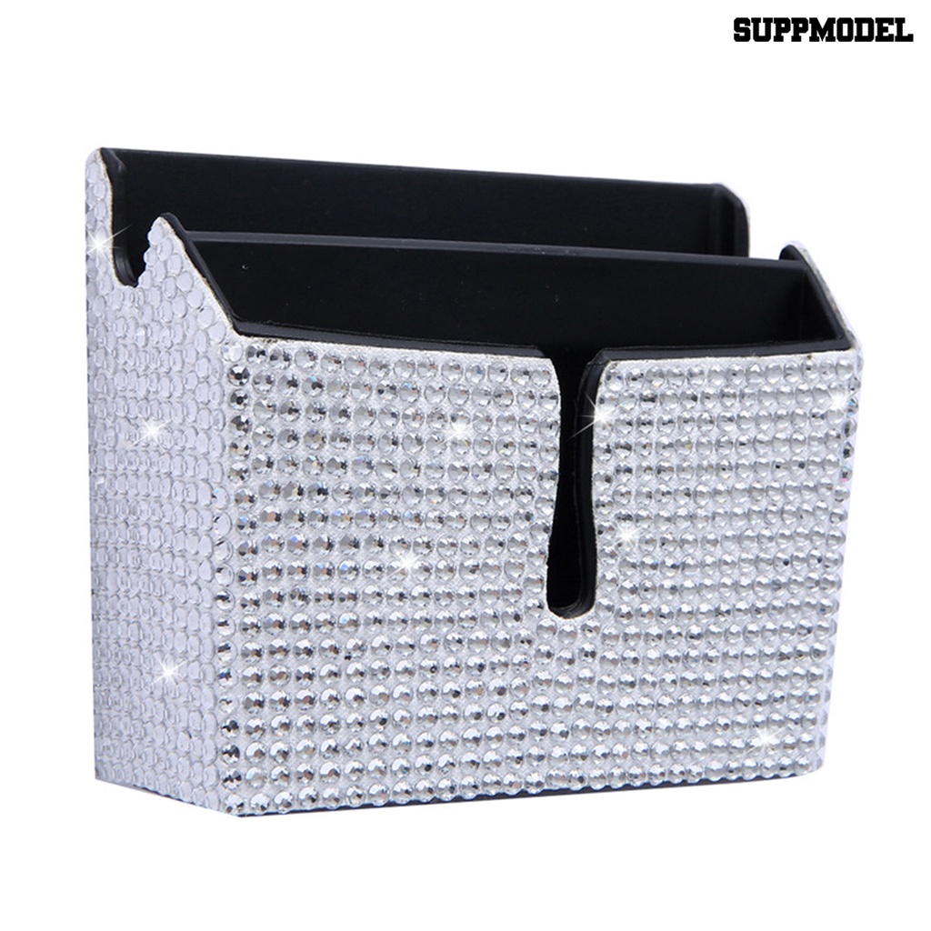 [Dekorasi] Kotak Penyimpanan Mobil 2-kompartemen Tahan Air Anti Jatuh Anti Gores Tempel Jenis Berlian Imitasi Bertatahkan Casing Ponsel Mobil Untuk Kendaraan