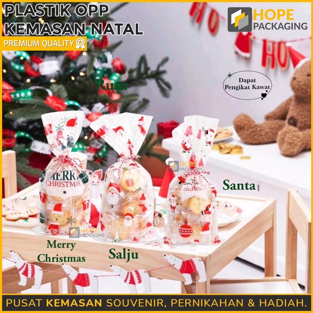 [ 5 PCS ] Kemasan Souvernir Natal Size : 13x27cm + Pita kawat plastik natal cookies