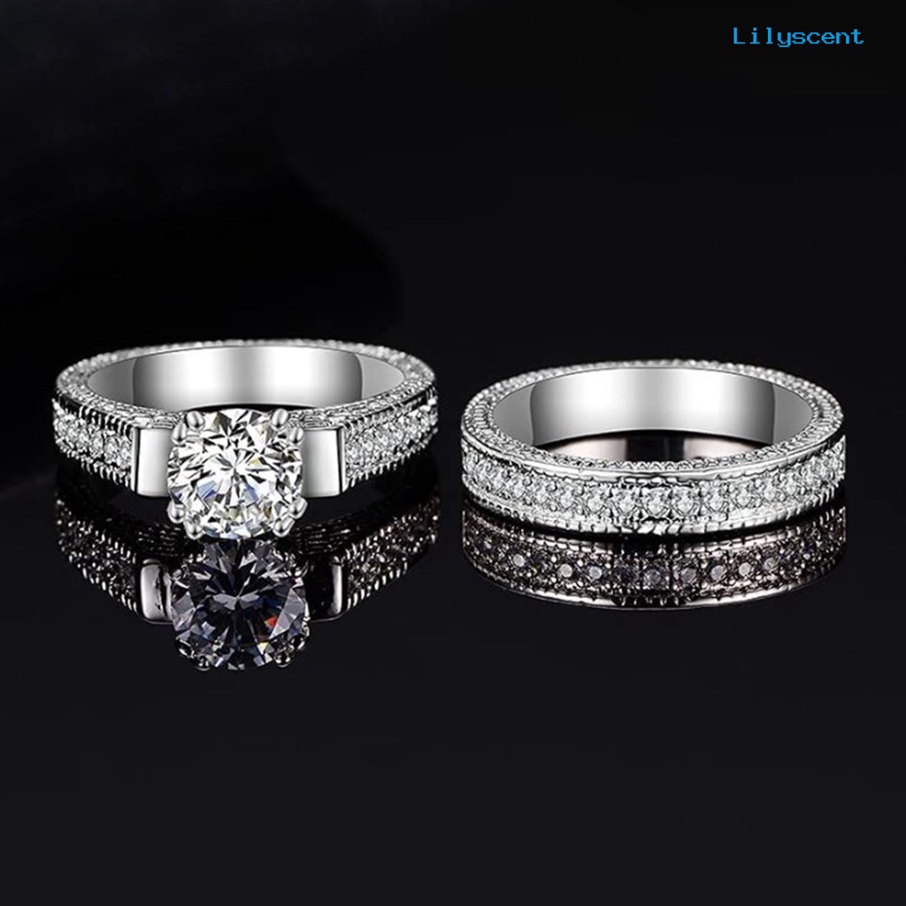 [LS]2Pcs Cincin Couple Bentuk Geometri Cubic Zirconia Pria Wanita Shiny Semua Pertandingan Rings Untuk Pernikahan