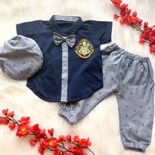 Baju setelan kemeja celana motif kotak dasi keren fashion anak bayi cowok laki babyboy murah -hog