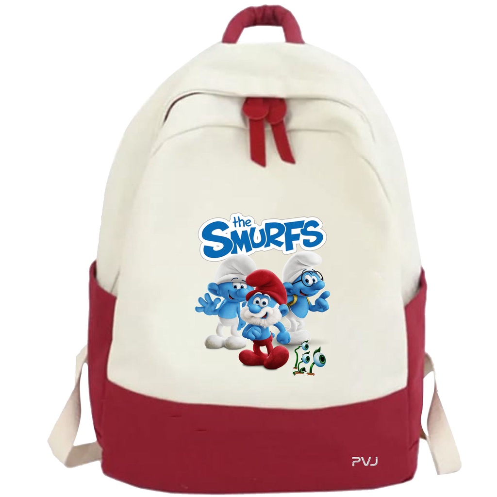 PVJ - Tas Anak Sekolah Motif Karakter Kartun The Smurfs Unisex