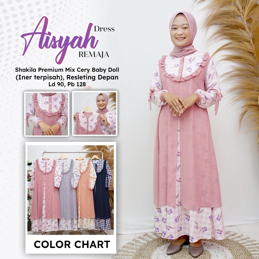 CUCI GUDANG - AISYAH DRESS REMAJA Bahan Shakila Premium Kombinasi Ceruty 1349 Realpict 100% Gamis Re
