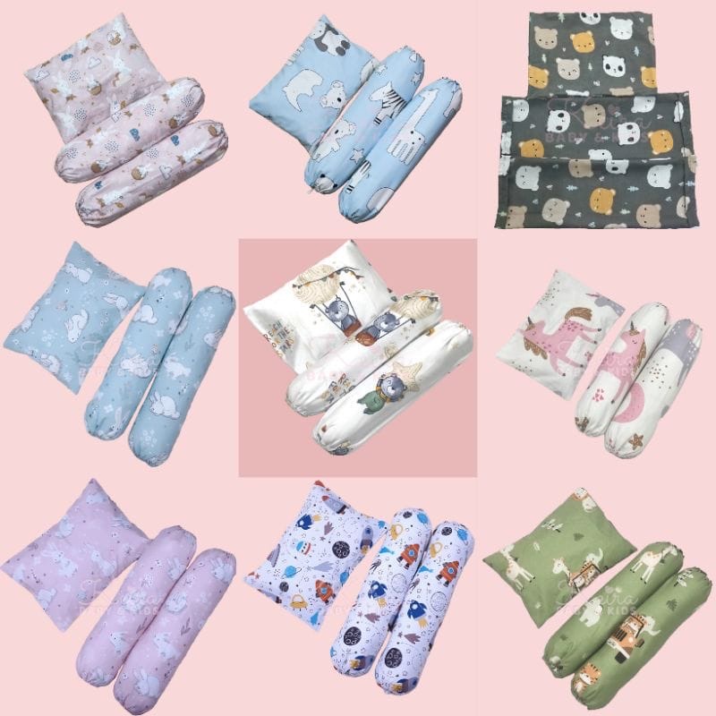 Sarung bantal guling bayi newborn murah lucu pontianak karakter motif hitam abu pink oren sni kain