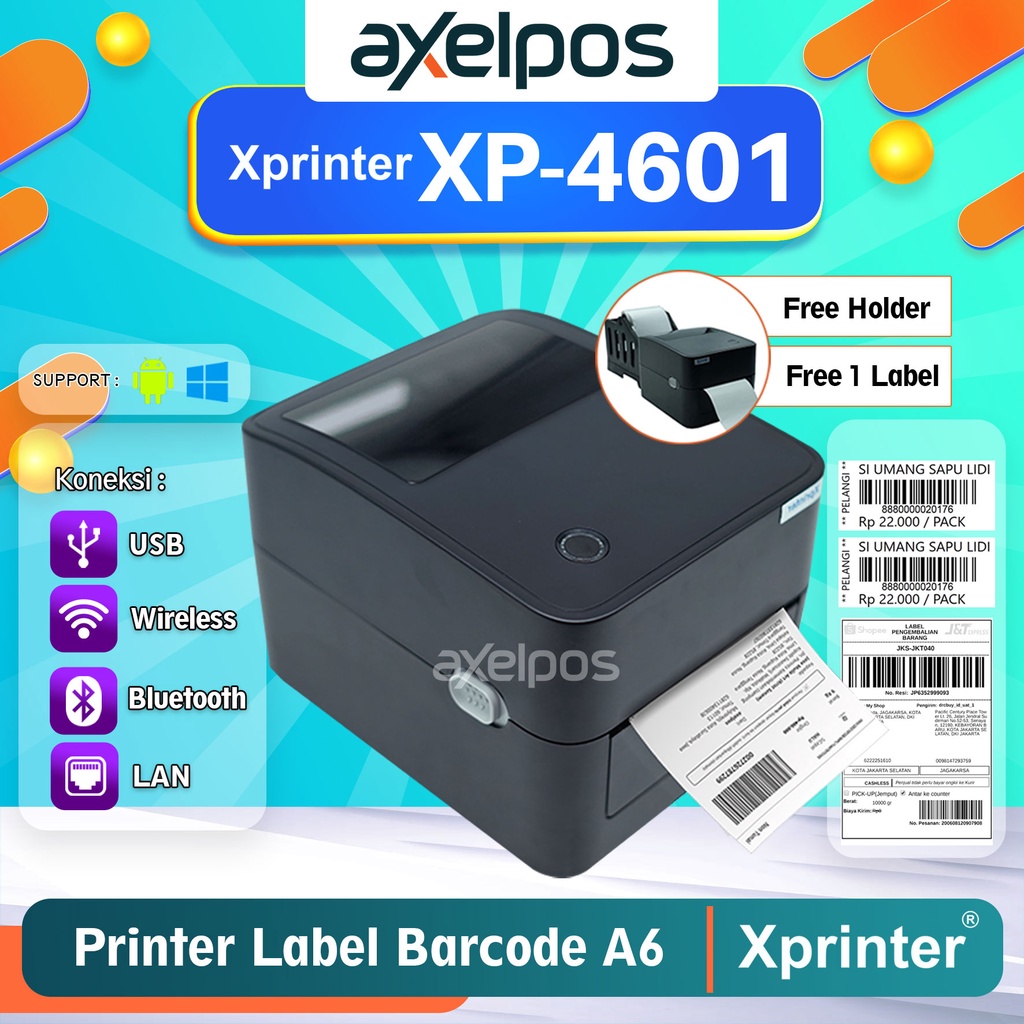 PRINTER BARCODE THERMAL LABEL XPRINTER XP-4601 A6-110MM KONEKSI USB / USB - BLUETOOTH / USB-  WIFI