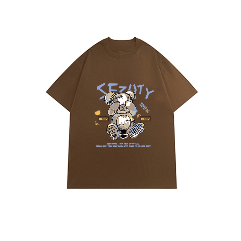 4 warna 100% Katun Graphic Tee Baju Wanita Cartoon Bear Atasan Wanita Oversize Kaos Putih T-shirt Couple Korean Style