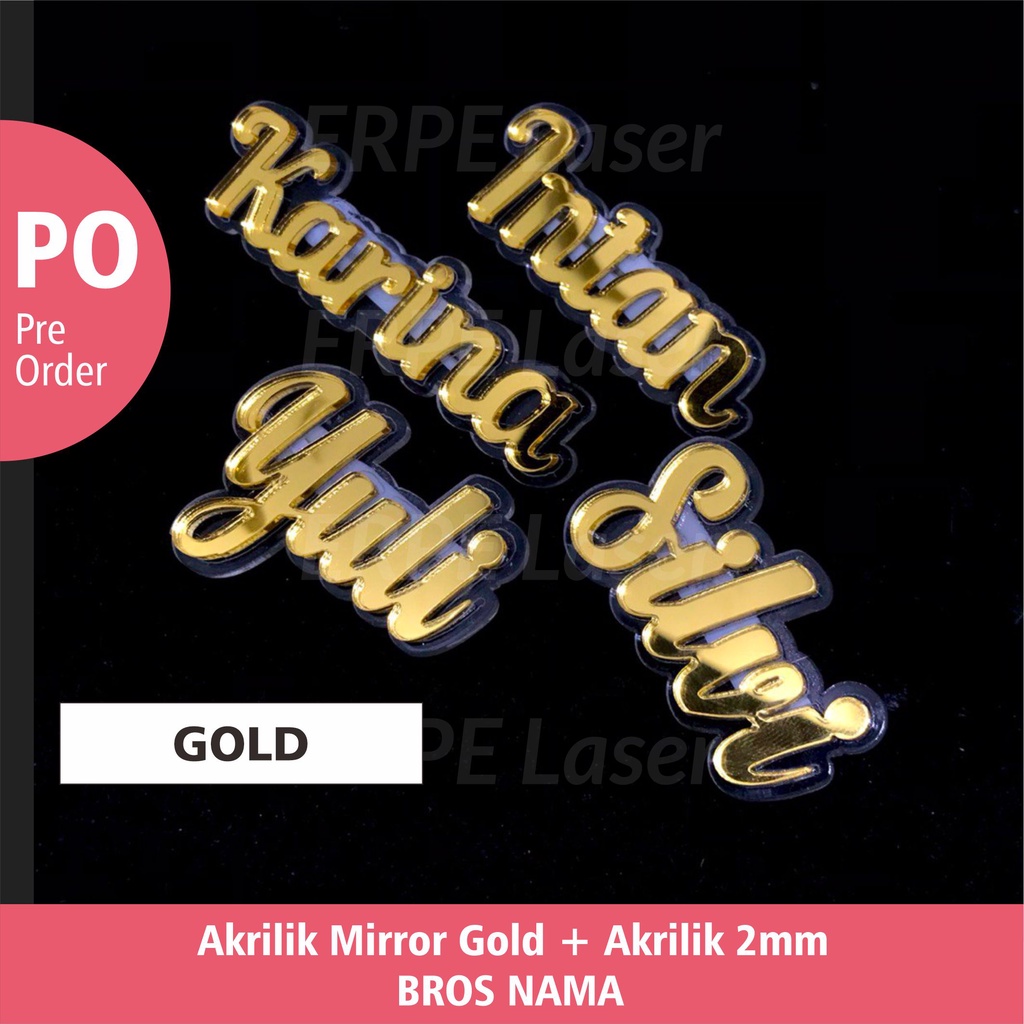 BROS NAMA untuk Hijab Nametag Bahan Akrilik Mirror Rose Gold Pin Custom