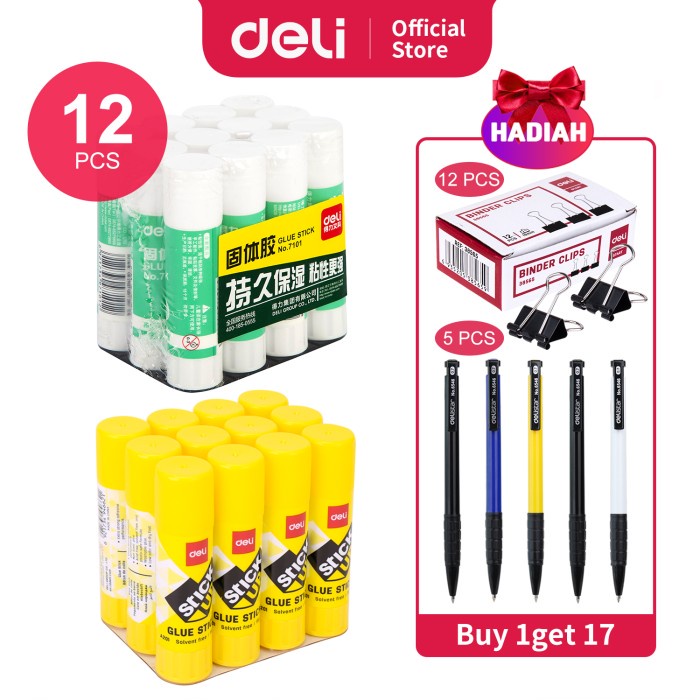 

✨NEW✨ - Deli Glue Stick/Lem Stick 8/9/15gr Berhadiah 17pcs Item 7101Z EA20XX0 - 12 pcs, 9gr free 17gift