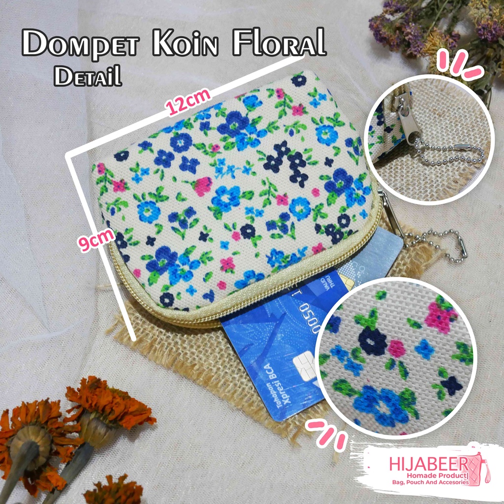 Dompet Koin Kanvas Motif Floral/dompet motif bunga dan daun