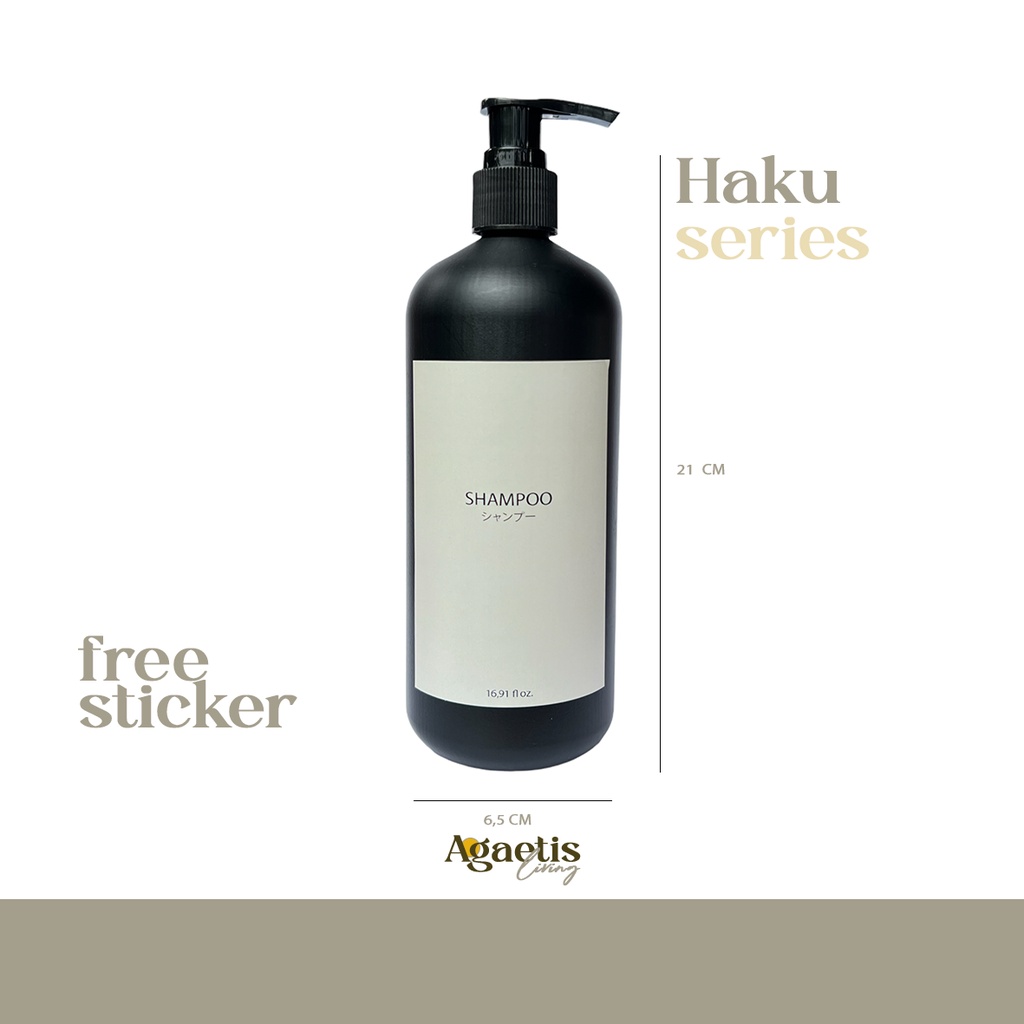 BOTOL SABUN CAIR REFILL PUMP PREMIUM LUXURY 500 ML + STICKER ANTI AIR AESTHETIC HAKU BLACK BLACK SERIES