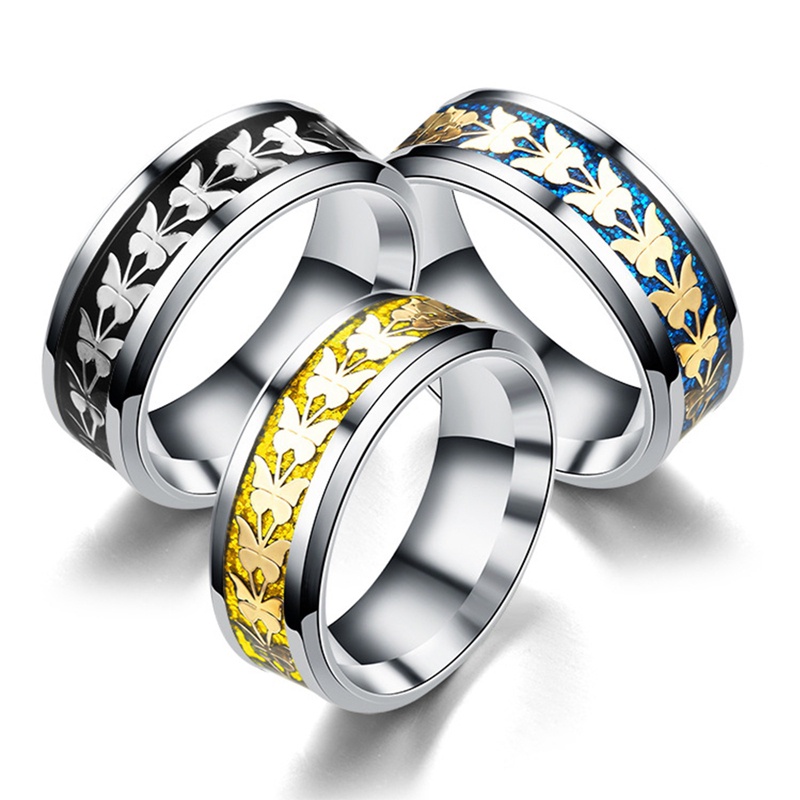 Korea Fashion Inlay Butterfly Rings Untuk Wanita Pria Hip Hop Pesta Perhiasan Hadiah Cincin Baja Titanium