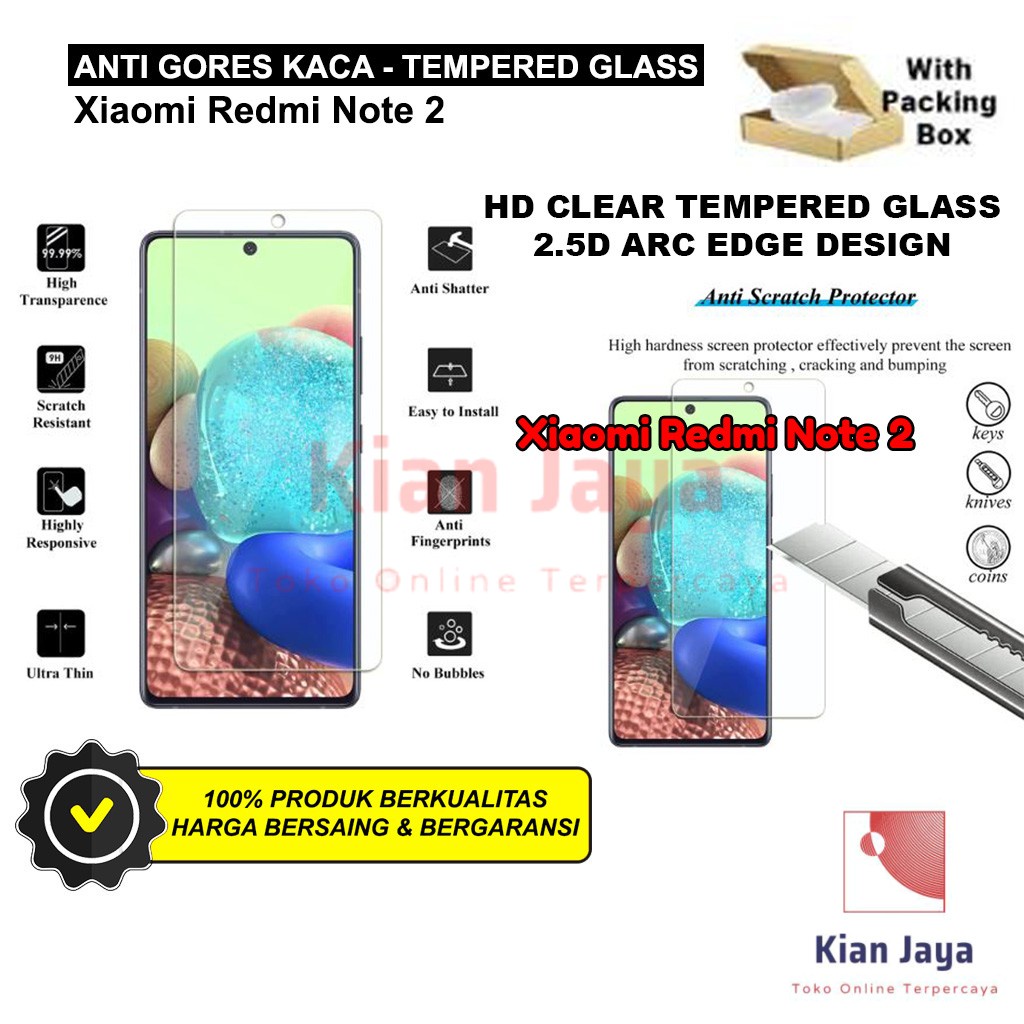 Tempered Glass Premium Hp Xiaomi Redmi Note 2 Anti Gores Kaca Bening Transparan Clear