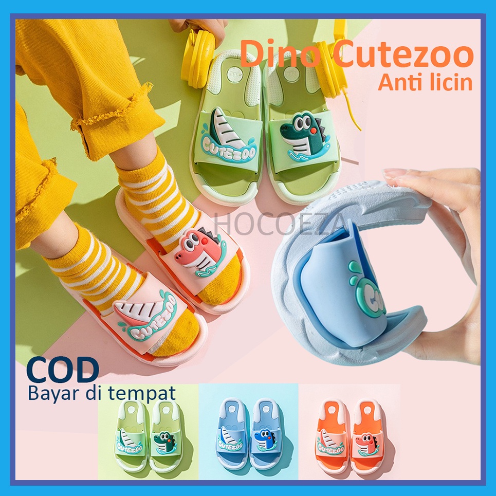 SANDAL ANAK KARAKTER DINOSAURUS MOTIF LUCU ANTI LICIN WATERPROOF BREATHABLE UNISEX CEWEK COWOK PEREMPUAN LAKI - LAKI NON SLIP  Dino Cutezoo VA378