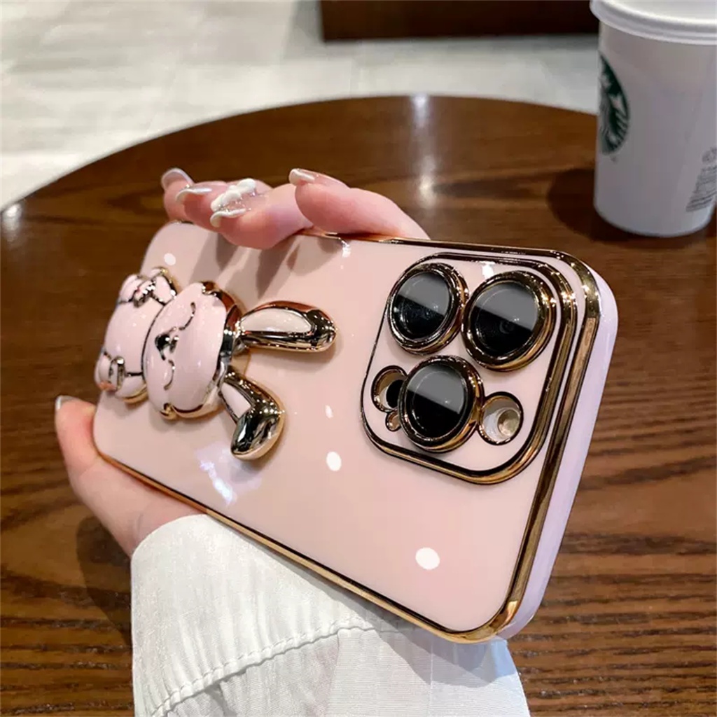 IPHONE Casing Lensa Perlindungan Kamera Mewah case Lensa Iphone14 Pro Max14Plus13 12 11 Pro Max case Kreatif Kartun Kelinci Berdiri Tertutup Penuh Perlindungan shockproof TPU soft case