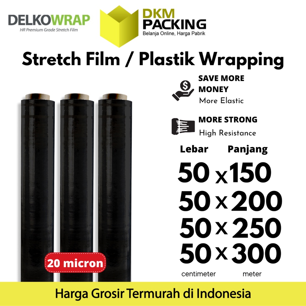 

Plastik Wraping Stretch Film Plastic Wrapping 50cm DELKOWRAP HITAM WRAPPING TEBAL PREMIUM TERMURAH / SATUAN