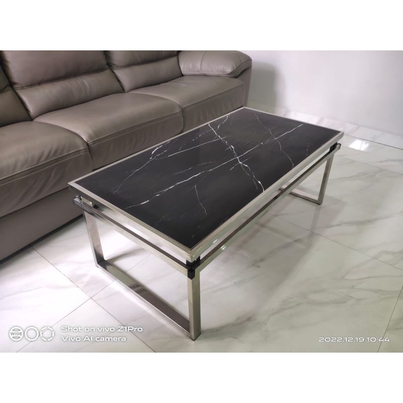 MEJA TAMU MOTIF MARMER &amp; KAKI STAINLESS ASLI SANGAT KUAT