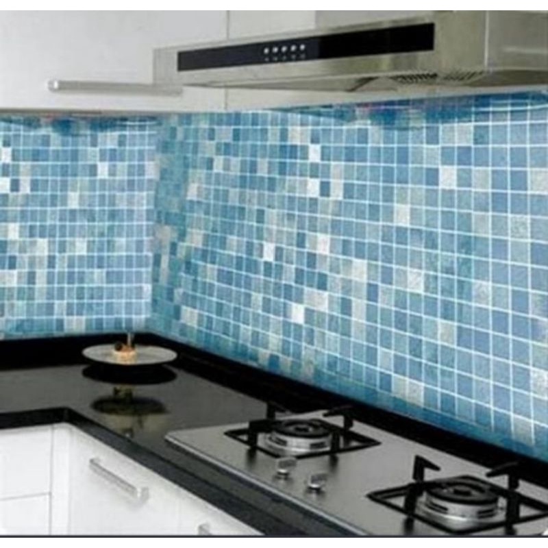 Wallpaper Sticker Dinding Ruang Tamu Kamar dan Kantor Motif Keramik Biru Dapur dan Kamar Mandi