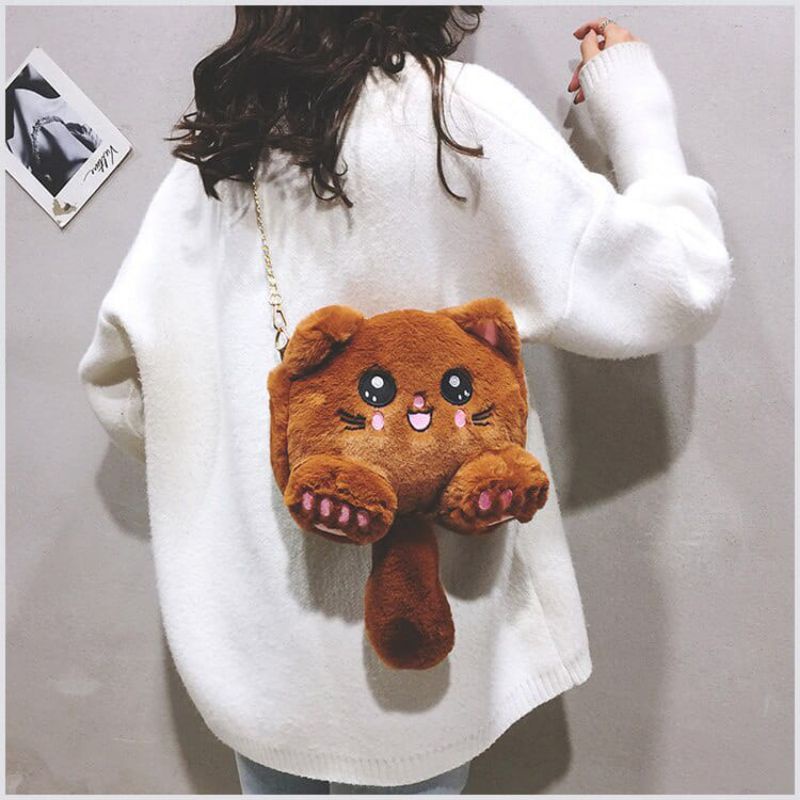 TAS SELEMPANG BULU BONEKA KUCING/ TAS BONEKA KUCING/ TAS BULU KUCING LUCU SLINGBAG / TAS BONEKA BULU