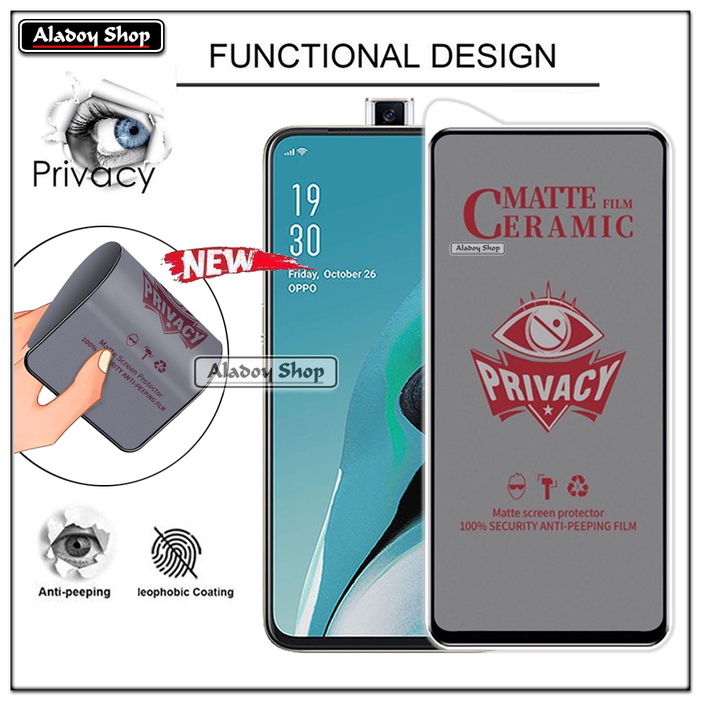 Tempered Glass Anti SPY Oppo Reno 2F/2Z Anti Gores Privacy + Tempered Glass kamera dan Skin Carbon