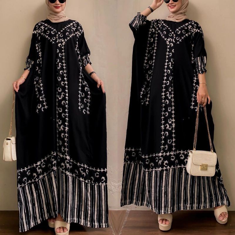 Aktsara Batik - Nevada Kaftan Wanita Dress Modern Hijab Kaftan Cap Monocrom Jumbo XXXL