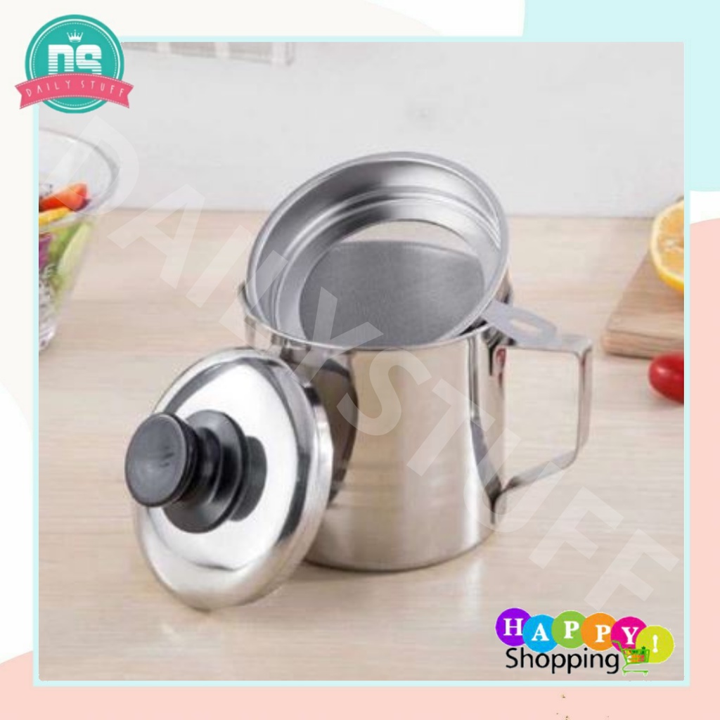 DS Oil Pot Wadah Saringan Minyak Stainless Steel 1.3 Liter / Tempat Saring Minyak Bekas Pakai Anti Karat