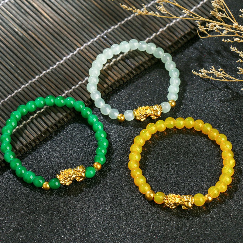 Gelang Batu Akik Manik-manik Lucky Pixiu Gelang Indah Memakai Tali Elastis Tahan Banting Manik-manik Kristal Berwarna-warni  TN
