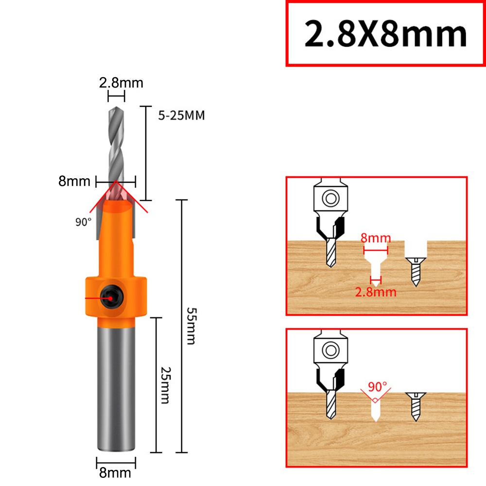 COOFARI Mata Bor Shanks Pembuat Lubang Kayu Sekrup Pengerjaan Kayu HSS 2.8-4 mm Flute Countersink High Quality