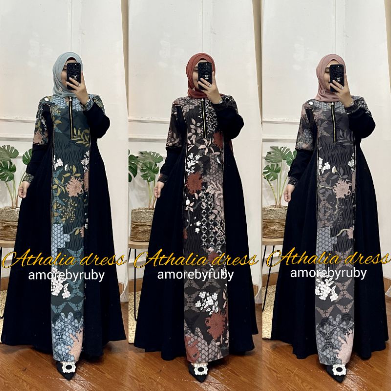 ATHALIA DRESS AMORE BY RUBY ORI DRESS MUSLIM BAJU WANITA GAMIS TERBARU BAHAN SILK
