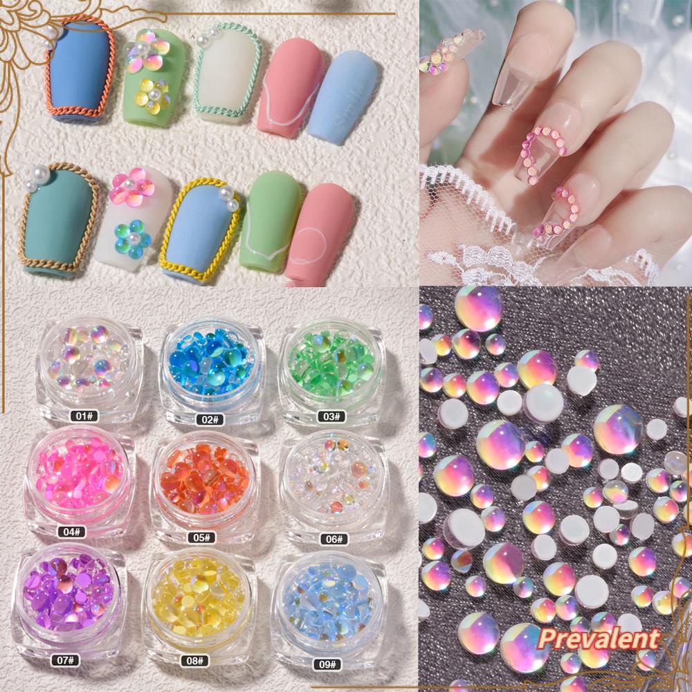 Preva 1kotak Kuku Rhinestones Perhiasan Salon Wanita DIY Manicures Ukuran Campur Mermaid Bulat Kaca Dekorasi