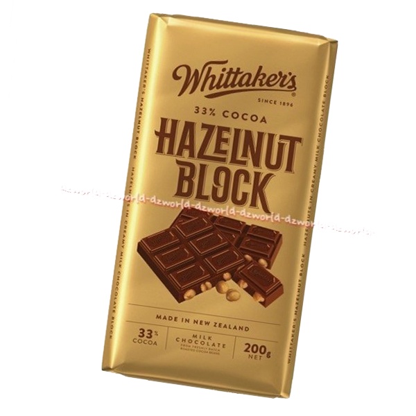 Whittaker's Hazelnut Block 200gr Cokelat Whittakers Witakers Coklat Kacang Hazel Nut Blok Chocolate Milk Chocolate Import New Zealand 200 Gram