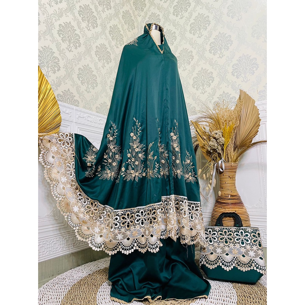 Mukena Dewasa Motif Kristal Bordir Renda Mewah