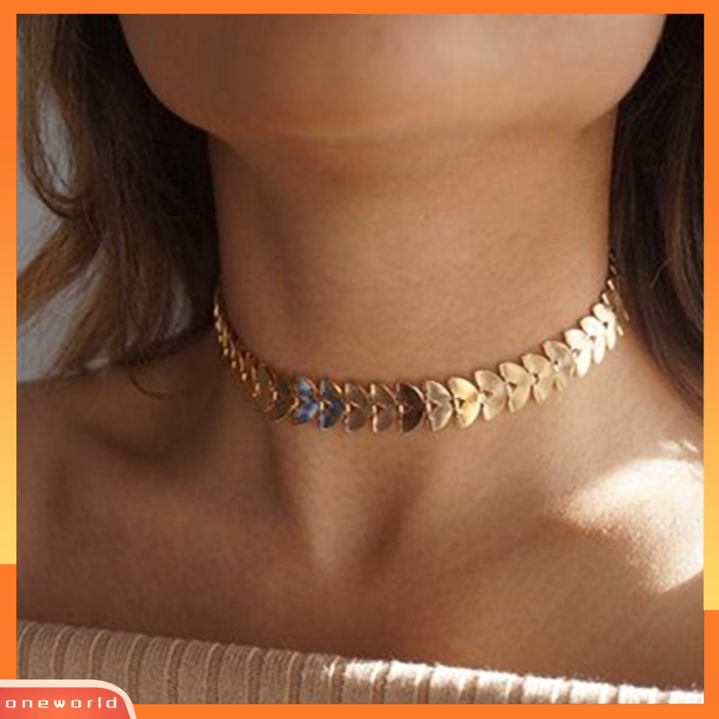 [WONE] Choker Desain Daun Kerah Rantai Alloy Punk Wanita Choker Kalung Perhiasan Untuk Pesta