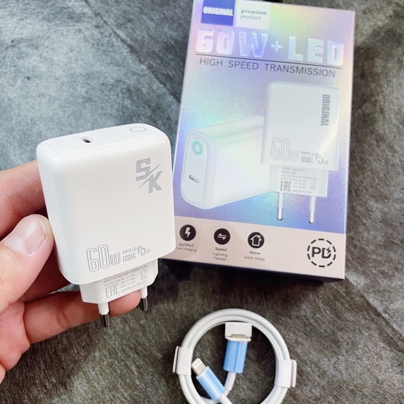 【SK | 3113-PD】CHARGER SK PD-60W ORIGINAL LIGHTNING SUPPORT FASTCHARGING C-LIGHTENING/C-C TRAVEL CHARGER