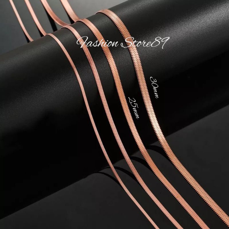 Kalung Rosegold Titanium Bulat Kotak Pipih Gepeng Fashion Wanita 45cm 50cm 60cm Antikarat